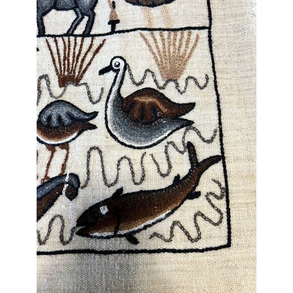 Vintage Folk Art Embroidery Tapestry 40.5”x32.5” Wall Hanging - Picture 4 of 6